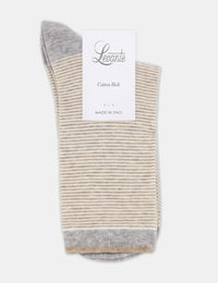 Levante Lina Fine Stripe Crew Sock Oatmeal